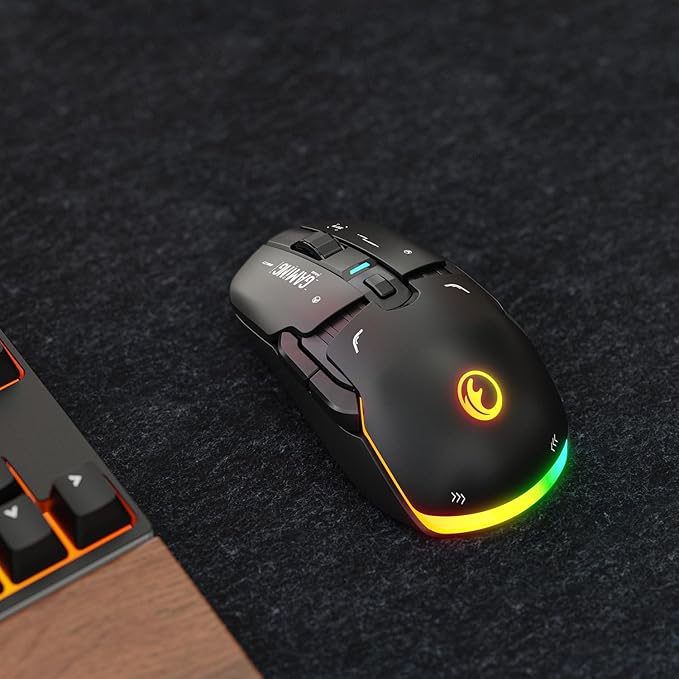G03 RGB Wireless Rechargeable Gaming Mouse 2.4G/Wired Dual Mode Game MicePAW3395 Sensor 26K DPI Replaceable L/R Switches Swappable Top Case 80g Lightweight 6 Programmable Buttons - Black