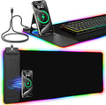 RGB Mouse Pad with Foldable Phone Stand &amp Wireless Charger 31.5x11.8 XL Gaming Mousepad Large Desk Mat Desk Pad with Dual Charging for Phone &amp AirPods | 11 Colors &amp 5 Modes | Waterproo