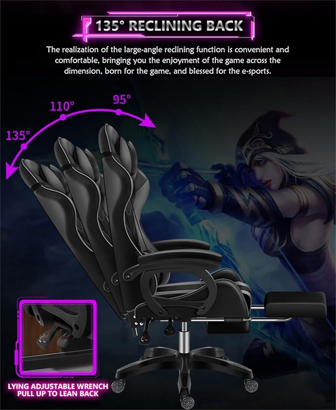 Gaming Chair Massage with Bluetooth Speakers and Led Lights Ergonomic Computer Gaming Chair with Footrest RGB Video Game Chair with High Back Lumbar SupportWhite