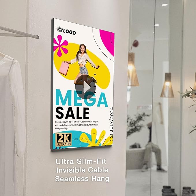 Digital Signage Display 32 inch Wall Mount Digital Menu Board for Restaurants and Stores Advertising Screen 700 nits Ultra-High Brightness FHD Free Web Content Editor Android 2GB + 32GB