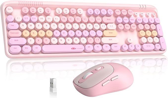 MageGee Wireless Keyboard and Mouse Combo Round keycaps Retro Typewriter Keyboard 104 Key Full-Sized Keyboard Automatic Power Saving 2.4GHz Wireless Connection for Mac/Windows/PC