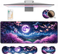 4 in 1 Ergonomic Keyboard Wrist Rest &amp Mouse Pad Wrist Rest Set Large XXL Gaming Desk Mat 31.5x 11.8 with Non-Slip Base Memory Foam for Home Office Study Gaming Moon Cherry Blossom Butterfly