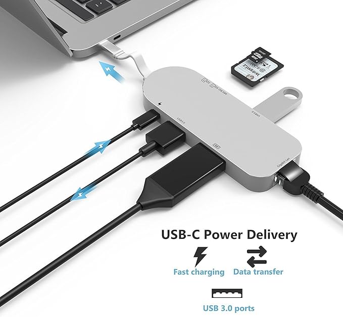 Cllena USB Type C Hub 7-in-1 USB C Adapter Type C 3.1 Charging Port with 4K HDMI Port 2 USB 3.0 Ports SD &amp Micro SD Card Reader and RJ45 Ethernet for New MacBook Google Chromebook 2016