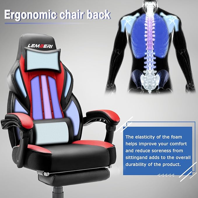 LEMBERI Video Game Chairs with footrest Big and Tall Gamer Chair for Adults 400lb Capacity Racing Style Computer Chair with Headrest and Lumbar Support