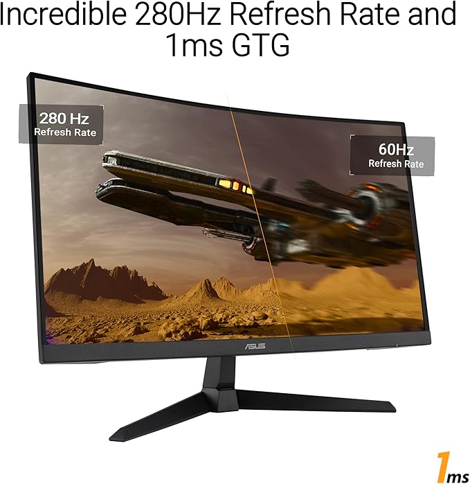 ASUS TUF Gaming 27” 1080P Curved Monitor (VG27VQM1B) – Full HD 1500R 280Hz 1ms Extreme Low Motion Blur FreeSync Premium Shadow Boost Eye Care 90% DCI-P3 (Renewed)