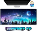 AIMSA Large Gaming Mouse Pad Set Keyboard Wrist Rest Support + Extended Mouse Pad + Mouse Wrist Cushion + Coaster Ergonomic Memory Foam Multifunctional Desk Mat 35x15.7inch (Forest Moon Sky)