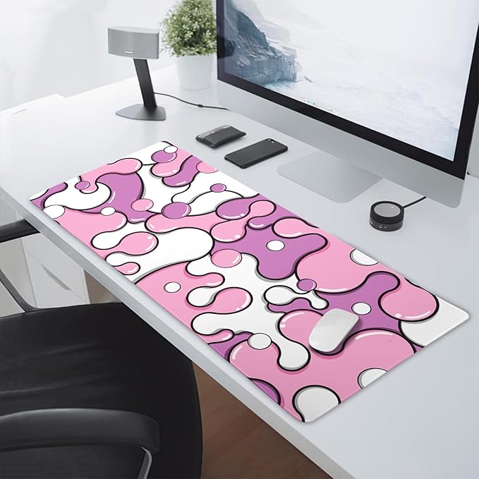 Pink Pastel Purple Mouse Pad XXL Anime Cool Geometric Japanese Extended Desk Mat 90X40 CM Non-Slip Rubber Base Stitched Edge Large Mousepad for Gaming Laptop Computer Desktop 35.4×15.7 Inch
