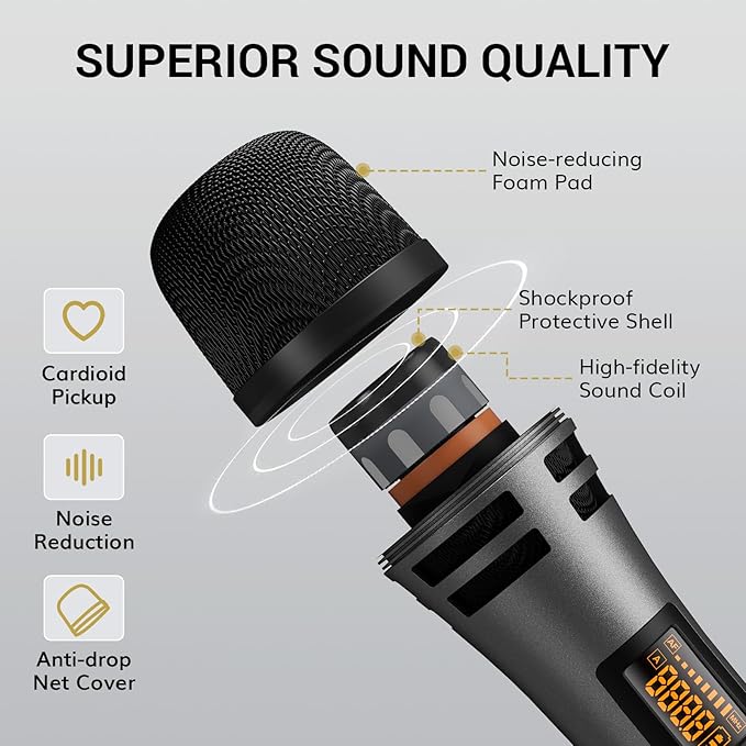 TONOR Wireless Microphones System with 8x12 Channels Cordless Handheld Microfono Inalambrico 90 m/295FT UHF Range Mics with Stable Signal Quick Mute for Karaoke Singing Party Church Wedding