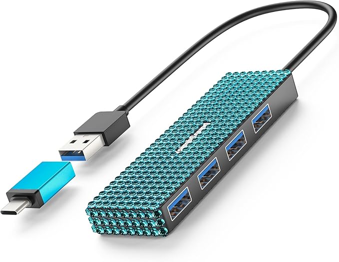 Bling Pink 4 Port USB Hub + Blue Bling Hub with USB C