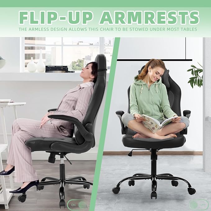 Video Game Chair PC Gaming Chair Racing Gamer Chair Home Office Chair Adjustable Computer Chair Ergonomic Chair with Lumbar Support Headrest Flip Up Arms for Women Men Teens