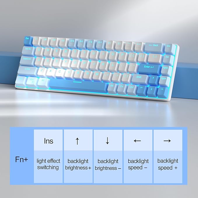 MageGee Portable 60% Mechanical Gaming Keyboard MK-Box LED Backlit Compact 68 Keys Mini Wired Office Keyboard with Red Switch for Windows Laptop PC Mac - Sky Blue