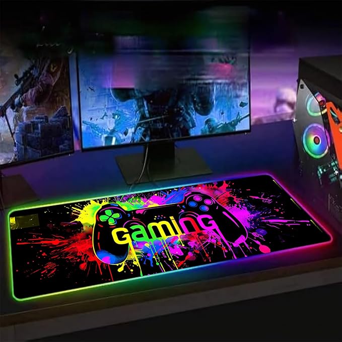 XL Led Gaming Mouse Pad with 14 Light Modes - Light Up Gamer Mouse Pad31.5 x 11.8in Non-Slip Gamepad Style RGB Large Gamer MousepadBlack Long Glowing Gaming Accessories for DeskWaterproof