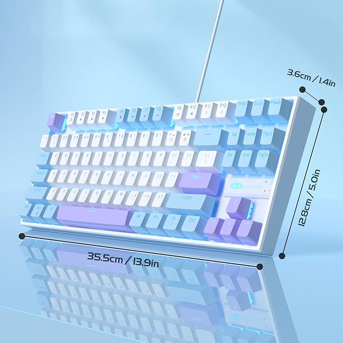 MageGee 75% Mechanical Gaming Keyboard Red Switch LED Blue Backlit 87 Keys Compact TKL Wired Keyboards for Windows Laptop PC Gamer - White/Blue