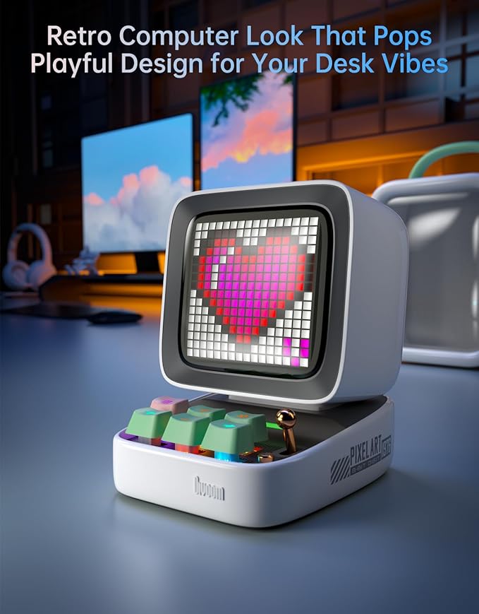 Divoom Ditoo Pro Retro Pixel Art Game Bluetooth Speaker with 16X16 LED App Controlled Front Screen (White)