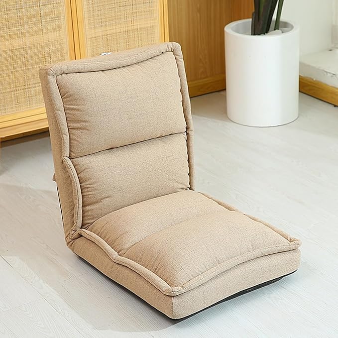 Floor Chair Folding Gaming Chair with Back Support 42 Adjustable Positions Lazy Sofa Lounge for Playing Reading Meditating Room Recliner for Adults Kids(/Khaki)