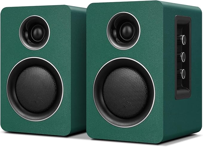 Computer Speakers for Desktop PC Active Bookshelf Speaker with 3‘’ Carbon Fiber Woofer and Silk Film Tweeter Supports Bluetooth 5.3 USB-C AUX/RCA Input for Record Player TV - Green Stereo Set