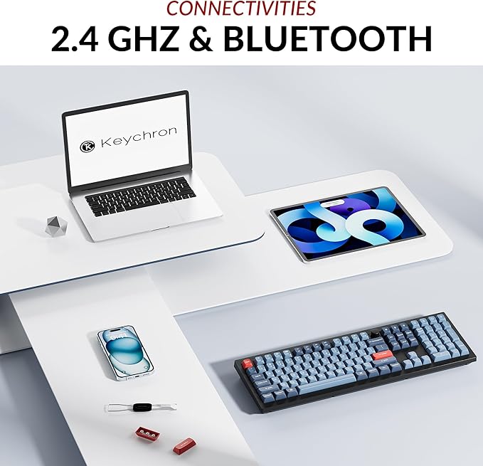 Keychron V6 Max Wireless Custom Mechanical Keyboard 2.4 GHz Bluetooth 5.1 QMK Full-Size Layout RGB with Hot-swappable Silent Red Switch Compatible with Mac Windows Linux