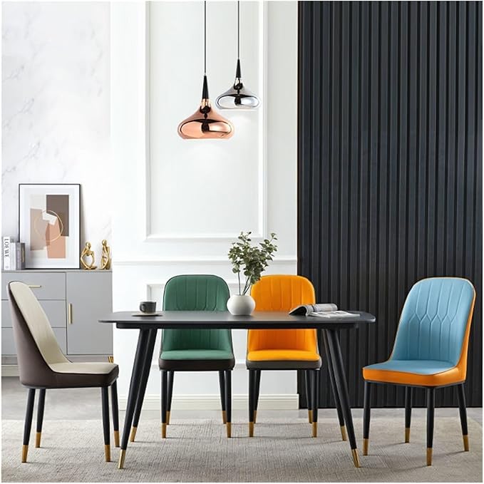 Adjustable Office Computer Chair with Armrest 1pcs Dining Chair with Backrest for Comfort and Durability Sleek Black Legs with Gold Accents(Orange)