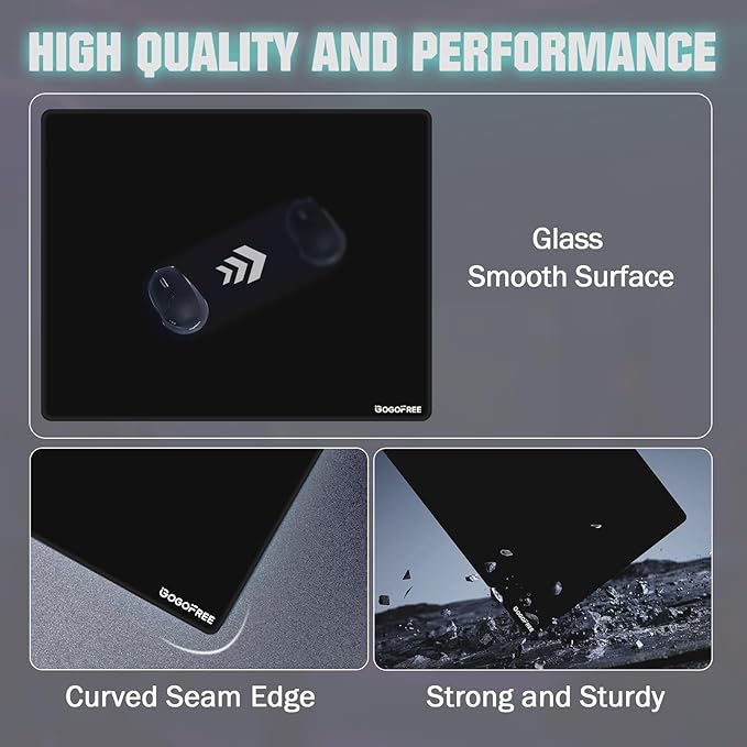 Glass Mousepad with Hard Surface for Gaming Ultra Smooth Mouse Mat Water-Resistant Large Mouse Pad Precision Speed Control for Esport Games/Office Black XL(15.7’’×19.6’’)
