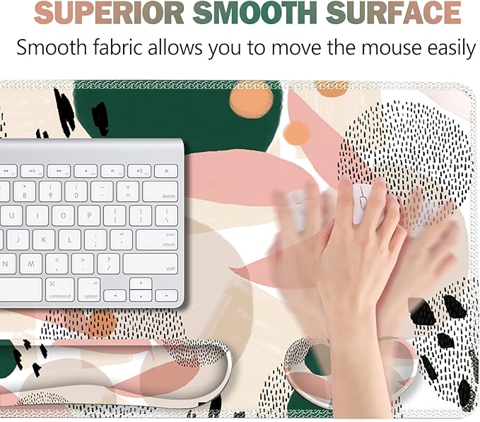 ARTSO Gaming Mouse Pad Wrist Support Set XXL Large Desk Mat Mousepad + Keyboard Wrist Support+ Mouse Wrist Rest+Coaster 4in1 Ergonomic Memory Foam Stitched Edge for Home Office -Abstract Point