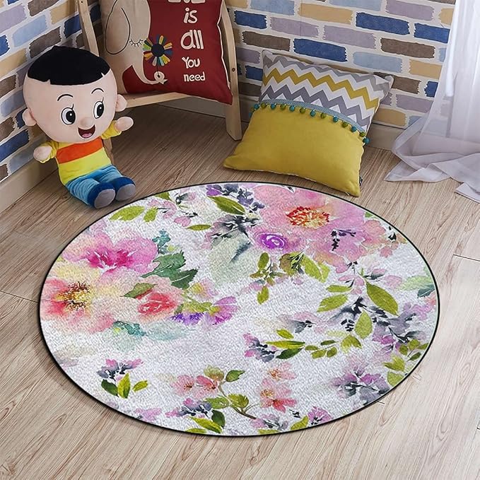 Simplistic Florets Gaming Chair Mat for Hardwood Floor Anti-Slip Floor Protector Game Controller Rubber Gaming Computer Chair Mat Floral Watercolor Shabby FormPink Green Diameter 39.3 in