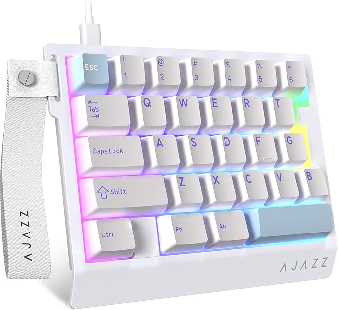 A.JAZZ AK029 Wired 29 Keys One-Handed RGB Gaming Keyboard with 8000HZ0.01mm RT Magnetic Switches Adjustable ActuationHotswappable Mechanical KeyboardAluminum PlateWeb Driver for Gamers-White