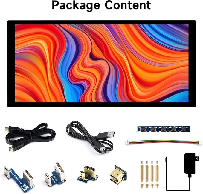 waveshare 10.4inch QLED Quantum Dot Display 1600×720 Resolution Compatible with Raspberry Pi 5/4B/3B/Zero/Zero W/Zero 2W/Pico/Pico W/Pico WH Jetson Nano and PC