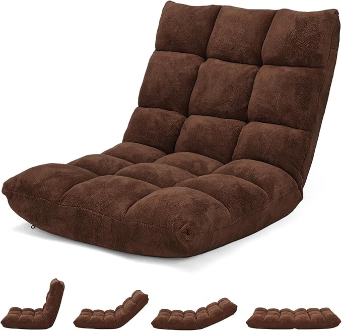 ARLIME Adjustable Floor Chair 14-Position Lazy Sofa Chair with Back Support &amp Thick Padding Portable Foldable Floor Couch for Adults Kids Use in Bedroom Living Room Home Theater (Coffee)