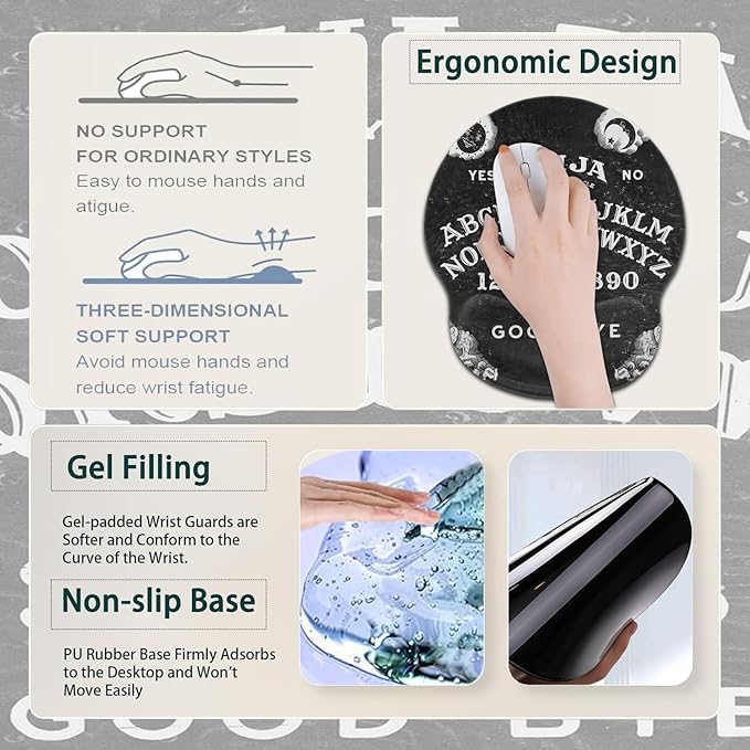 Large Mouse Pad Ergonomic Mouse Pad with Wrist Rest and Keyboard Wrist Rest 4 in 1 Set 31.5 x11.8 inch Extended Desk Pad for Home Office Ouija Board Witch Pattern XXL Black Gaming Mouse Mat