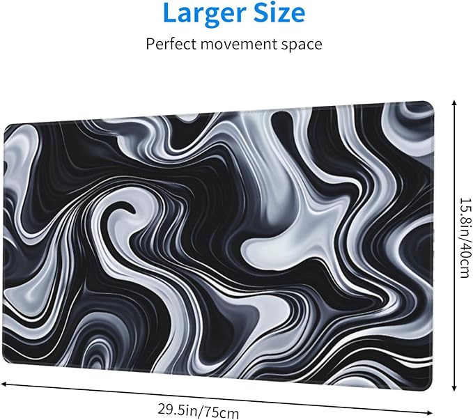 Black White Desk Cover MatExtended Large Mouse PadComputer Laptop Mat Desk Decor for Office Game Home 30x16 Inch