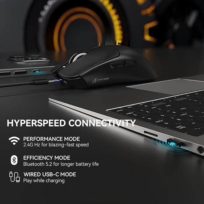ATTACK SHARK X1 Superlight Wireless Gaming Mouse with RGB Magnetic Charging Dock BT/2.4G Wireless/Wired Gaming Mouse PAW3395PRO Gaming Sensor 40000DPI 53g Office Mice for PC/Mac/Win/Xbox (Black)