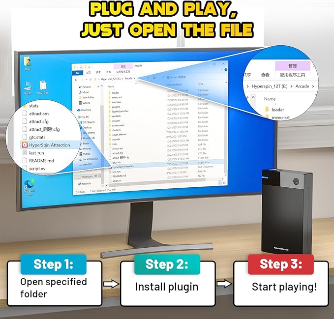 Kinhank 12T External HDD with 96000+ Classic GamesRetro Game Hard Drive Include 6000+ 3D Games USB 3.0 12tb Portable Game Hard Drive Disk Console for Win 7/8/10/11