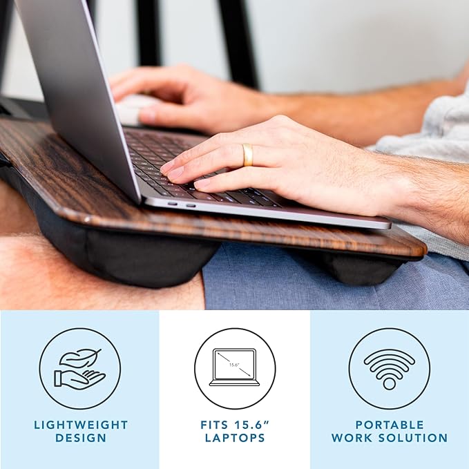 LAPGEAR Home Office Lap Desk with Device Ledge Mouse Pad and Phone Holder - Espresso Woodgrain - Fits up to 15.6 Inch Laptops - Style No. 91575
