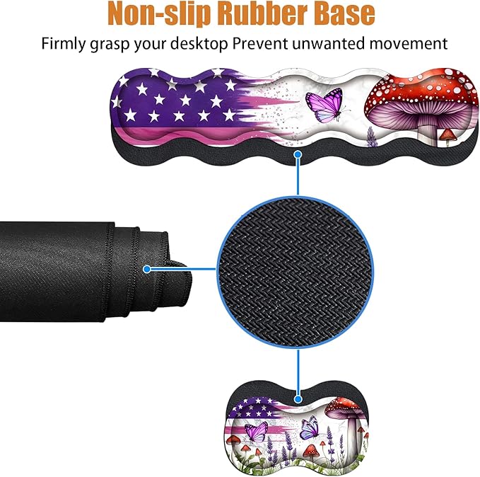 4 in 1 Ergonomic Keyboard Wrist Rest &amp Mouse Pad Wrist Rest Set Large XXL Gaming Desk Mat 31.5x 11.8 with Non-Slip Base Memory Foam for Home Office Study Gaming American Flag Mushroom Butterf