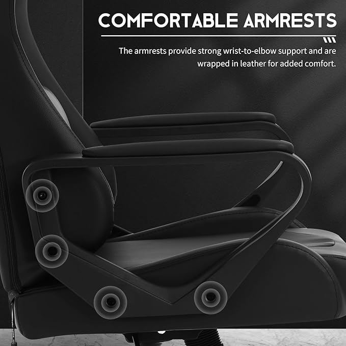 BLKMTY Gaming Chair Video Game Ergonomic Office Racing Computer PU Leather Chair - High Back Executive Task with Lumbar Support Headrest Swivel Chairs Black