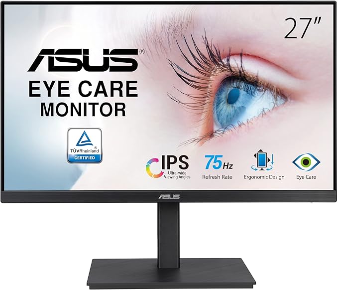 ASUS 27” 1080P Monitor (VA27EQSB) - Full HD IPS 75Hz Adaptive-Sync Speakers Eye Care Low Blue Light (Renewed)