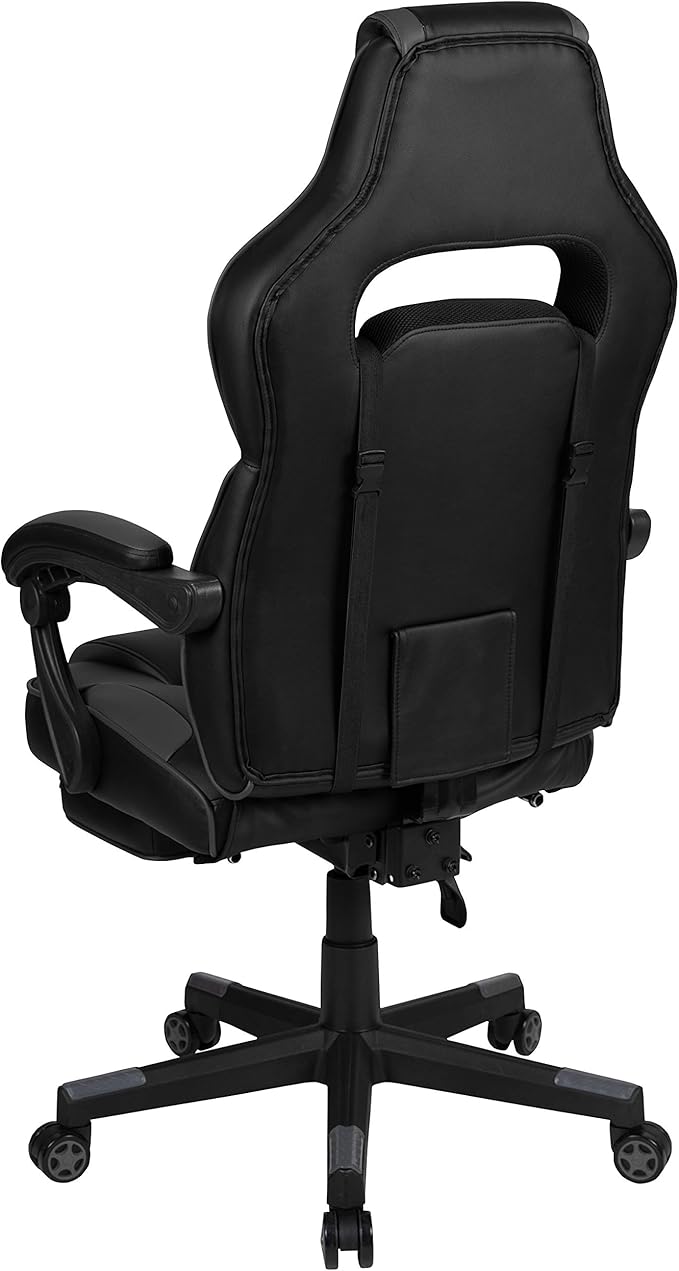 EMMA + OLIVER Black/Gray Ergonomic Gaming Chair -Recline Back/Arms Footrest Massaging Lumbar