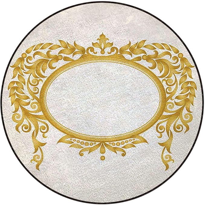 Cream Golden Office Chair Mat Hardwood Floor Computer Desk Mat Anti-Slip Gaming Chair Mat Round Floor Mat Durable Floor Protector of a Frame with Ornaments Floral Patterns Diameter 35.4 in