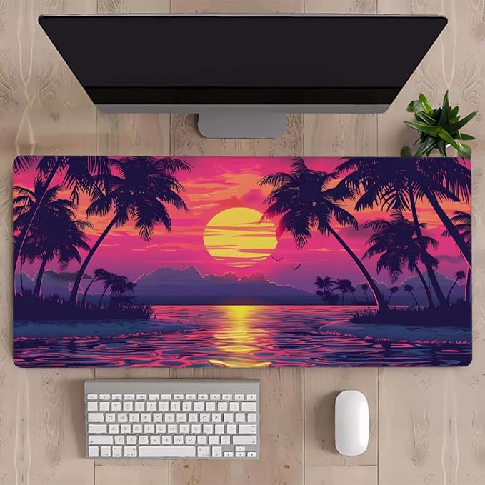 Sunset Beach Palm Large Mouse Pad Gaming Mousepad Desk Mat for Desktop Computer Keyboard Waterproof Mouse Mat Desk Pad with Non-Slip Base for Game School Office Home 35.4 x 15.7