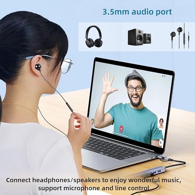USB Hub 8 in 1 USB A/C to USB 3.0 USB 2.0 8 Ports Portable USB Splitter USB Docking Station Extender USB3.0 Audio Compatible with LaptopPC Phones