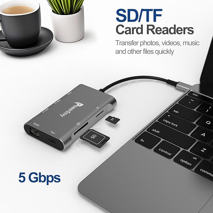 USB C HUB7-in-1 USB Adapter Multiport Data HUB with 60W Type C Charging 5Gbps 2 USB A 4K HDMI 1000M Ethernet TF/MicroSD Data Transfer Port for MacBookiPad Pro/AirXPSMateBookMore