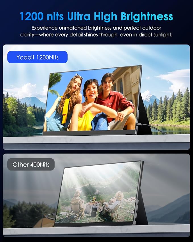 Yodoit 4K Portable Monitor for Laptop 1200nit 16 UHD 3840x2400 Travel Gaming Monitor Screen IPS Display with USB Type C Port and Dual Speakers Compatible with PC Xbox PS4/5 Black