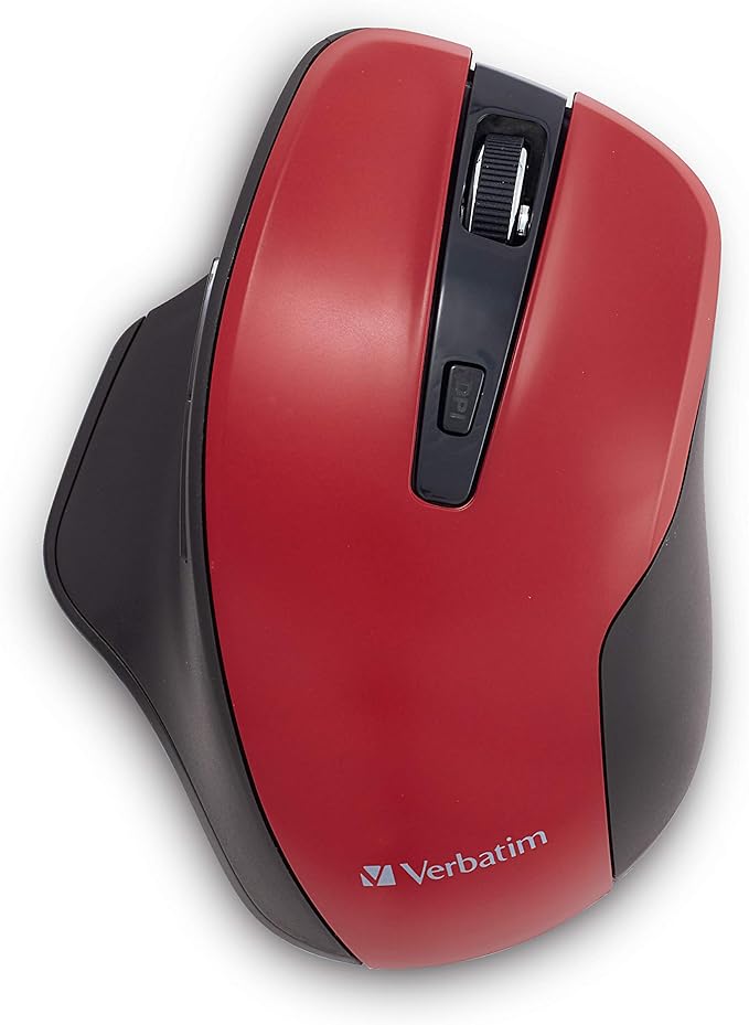 Verbatim 2.4G Wireless Ergonomic LED Silent Mouse - Noiseless and Silent Click Computer Mouse with Nano Receiver for Mac and PC - Red