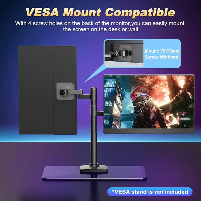 18.5 Inch Portable Monitor 120Hz 1080P FHD 100% sRGB USB-C HDMI Portable Travel Second Screen Monitor for Laptop Portable Display with Smart Cover VESA Compatible
