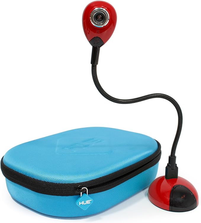 HUE HD Portable USB Video Conferencing Camera. Use as a Webcam for Live Streaming or a Document Camera for Teaching: Windows macOS Chromebook Linux Compatibility (Red with Carry Case)