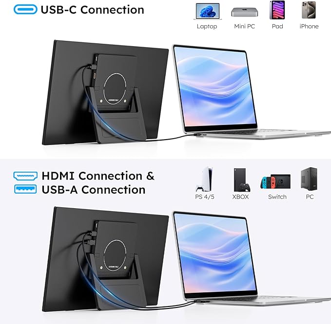 Portable Monitor 15.6 FHD 1080P IPS Travel Monitor for Laptop Foldable Stand &amp Carry Case Included USB-C Screen Extender for Laptop Mac PC Phone Xbox PS4/5 Switch