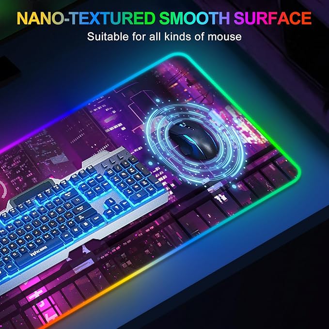 ARTSO Large RGB Gaming Mouse Pad Purple Extended Soft Led Mouse Pad with 14 Lighting Modes Water Resist Keyboard Pad Non-Slip Rubber Base Computer Mousepads Mat 35.4x15.7inchPurple Neon Sign