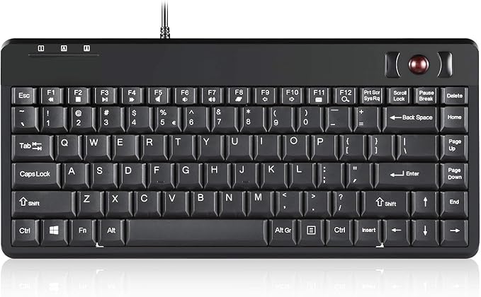 Perixx PERIBOARD-505H Wired Mini Keyboard with Built-in Trackball 0.55 Inch Trackball and 2 USB Hubs Black US English Layout