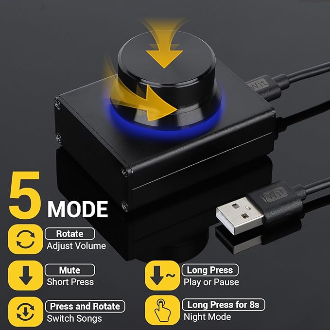 DROK USB Volume Knob Small PC Computer Speaker Volume Control Audio External USB Volume Control Knob with 1-Key Mute Function Support Win7 8 10 XP Mac Vista Android Black