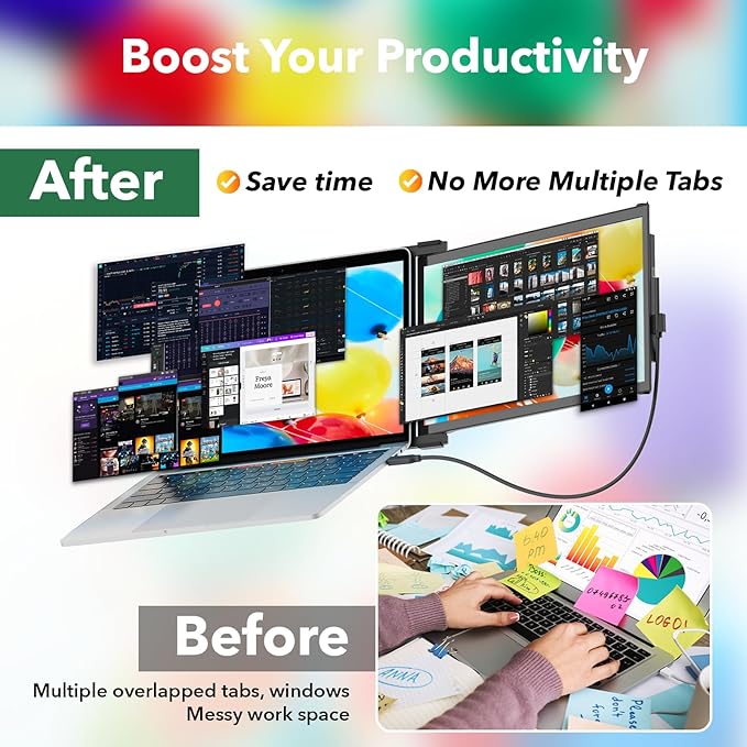Duex Plus DS Laptop Screen Extender13.3 FHD 1080P IPS Laptop Monitor ExtenderUSB Type-C/HDMI Plug and Play Portable Monitor for 13-14.5 LaptopsSupport Windows/Mac/Android/Switch Compatible